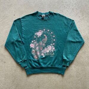 Vintage 90s Peacock Sweatshirt Size Medium Green Gopher Sport Art Crewneck